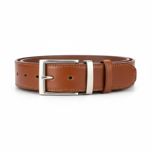 Classic brown leather belt with silver buckle