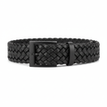Braided black leather belt with matte black rectangular buckle