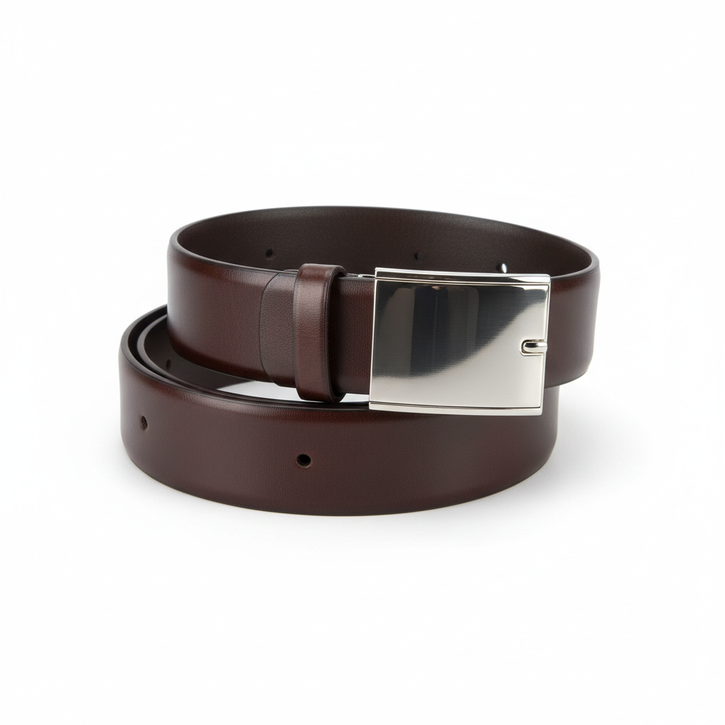 Classic Brown Dress Belt with polished silver buckle
