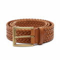 Woven Cognac Leather Belt with antique brass buckle